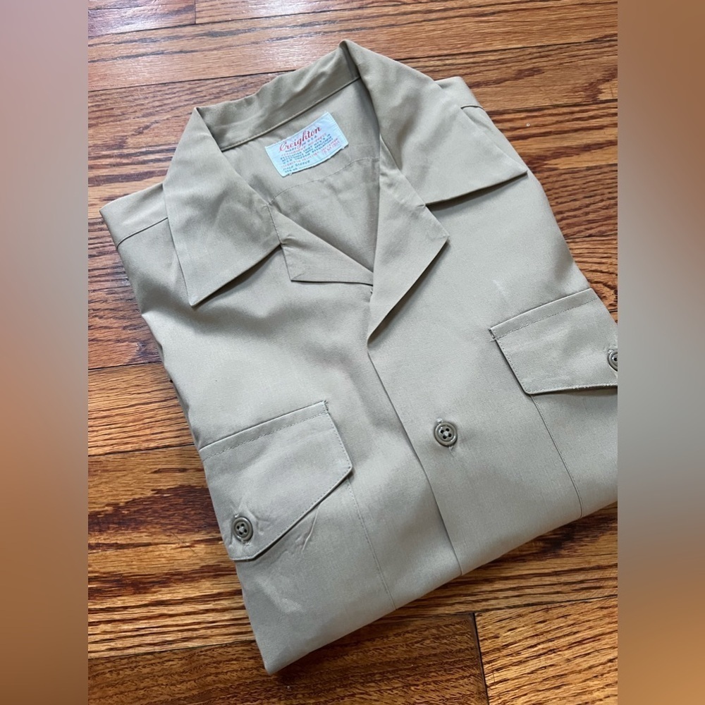 Vintage 1960s Creighton khaki short sleeve military, Dress shirt Sz M 15-15 1/2 - Picture 2 of 4